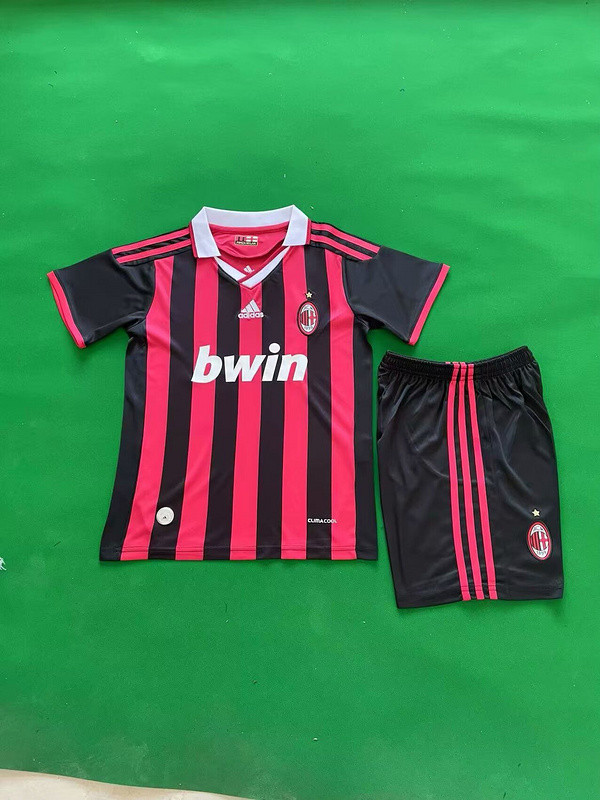 Retro Youth Uniform Kids Kit 2009-2010 AC Milan Home Soccer Jersey Shorts Vintage Child Football Set