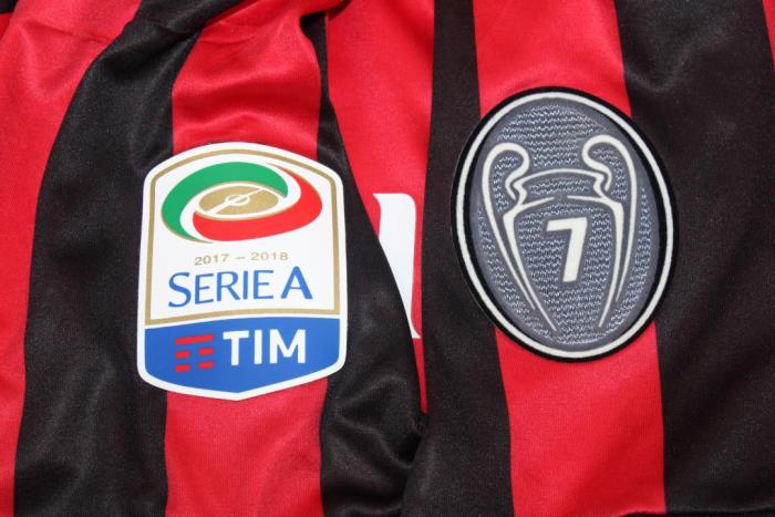 with Serie A+Trophy 7 Patch Retro Jersey 2017-2018 AC Milan CUTRONE 63 Home Soccer Jersey Vintage Football Shirt