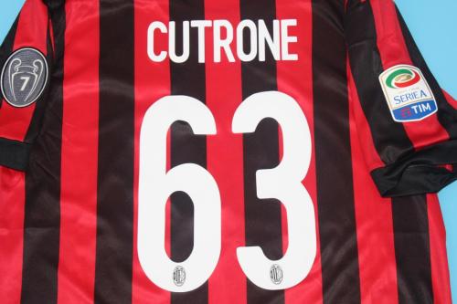 with Serie A+Trophy 7 Patch Retro Jersey 2017-2018 AC Milan CUTRONE 63 Home Soccer Jersey Vintage Football Shirt