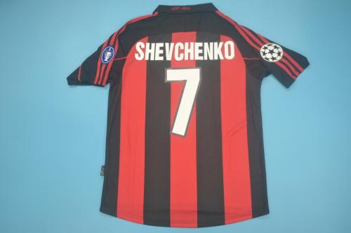 with UCL Patch Retro Jersey 2000-2002 AC Milan SHEVCHENKO 7 Home Soccer Jersey Vintage Football Shirt