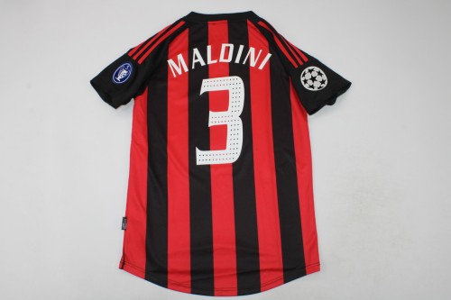 with UCL+Trophy 5 Patch Retro Jersey 2002-2003 AC Milan MALDINI 3 Home Soccer Jersey Vintage Football Shirt
