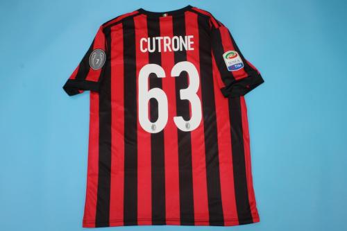 with Serie A+Trophy 7 Patch Retro Jersey 2017-2018 AC Milan CUTRONE 63 Home Soccer Jersey Vintage Football Shirt