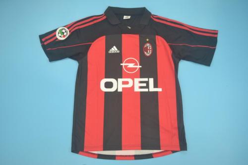 with Serie A Patch Retro Jersey 2000-2002 AC Milan Home Soccer Jersey Vintage Football Shirt