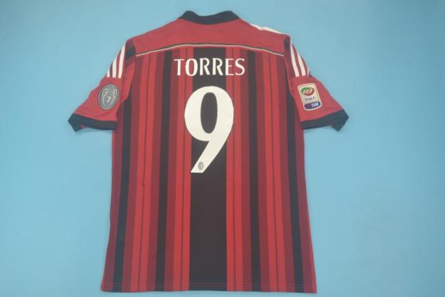 with Serie A+Trophy 7 Patch Retro Jersey 2014-2015 AC Milan TORRES 9 Home Soccer Jersey Vintage Football Shirt