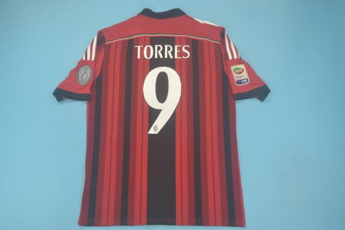 with Serie A+Trophy 7 Patch Retro Jersey 2014-2015 AC Milan TORRES 9 Home Soccer Jersey Vintage Football Shirt