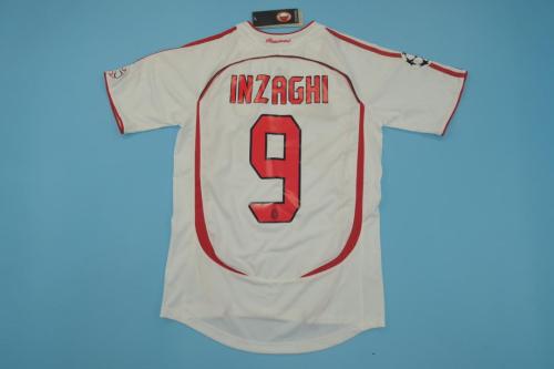 with UCL Patch+Front Lettering Retro Jersey 2006-2007 Ac Milan INZAGHI 9 Champions League Away White Soccer Jersey