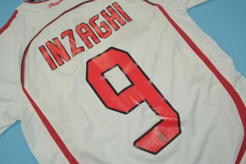 with UCL Patch+Front Lettering Retro Jersey 2006-2007 Ac Milan INZAGHI 9 Champions League Away White Soccer Jersey