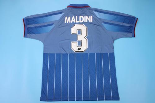 Retro Jersey 1995-1996 AC Milan MALDINI 3 Away Blue Soccer Jersey Vintage Football Shirt