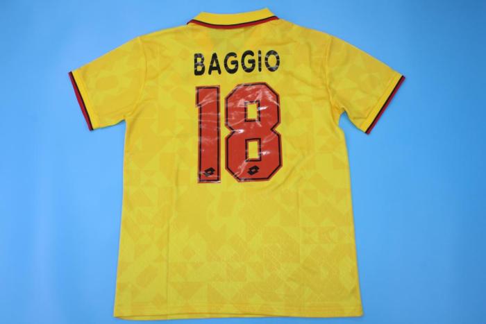 Retro Jersey 1995-1996 AC Milan BAGGIO 18 Third Away Yellow Soccer Jersey Vintage Football Shirt