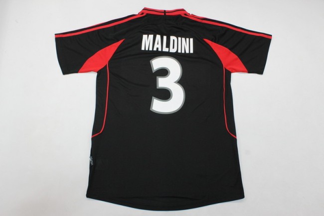 Retro Jersey 2000-2001 AC Milan MALDINI 3 Away Black Soccer Jersey Vintage Football Shirt