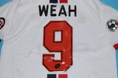 with Serie A Patch Retro Jersey 1996-1997 AC Milan WEAH 9 Away White Soccer Jersey Vintage Football Shirt