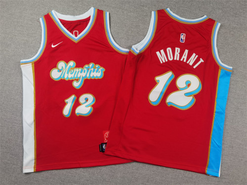 Youth 2025 City Edition Memphis Grizzlies 12 MORANT Red/Blue NBA Jersey Child Basketball Shirt