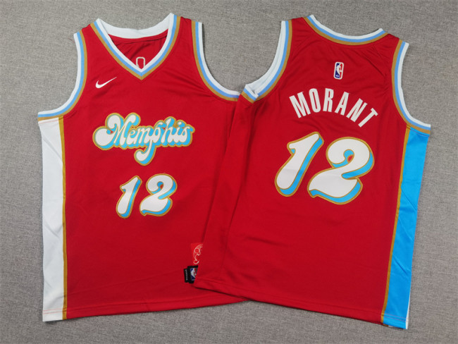 Youth 2025 City Edition Memphis Grizzlies 12 MORANT Red/Blue NBA Jersey Child Basketball Shirt