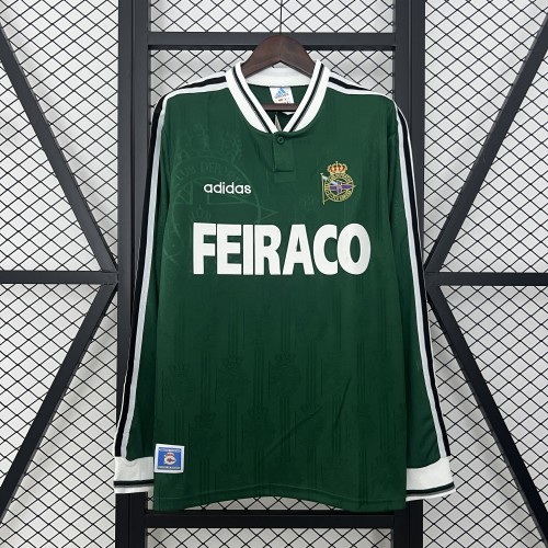Long Sleeve Retro Jersey 1999-2000 Deportivo La Coruna Away Green Soccer Jersey Vintage Football Shirt
