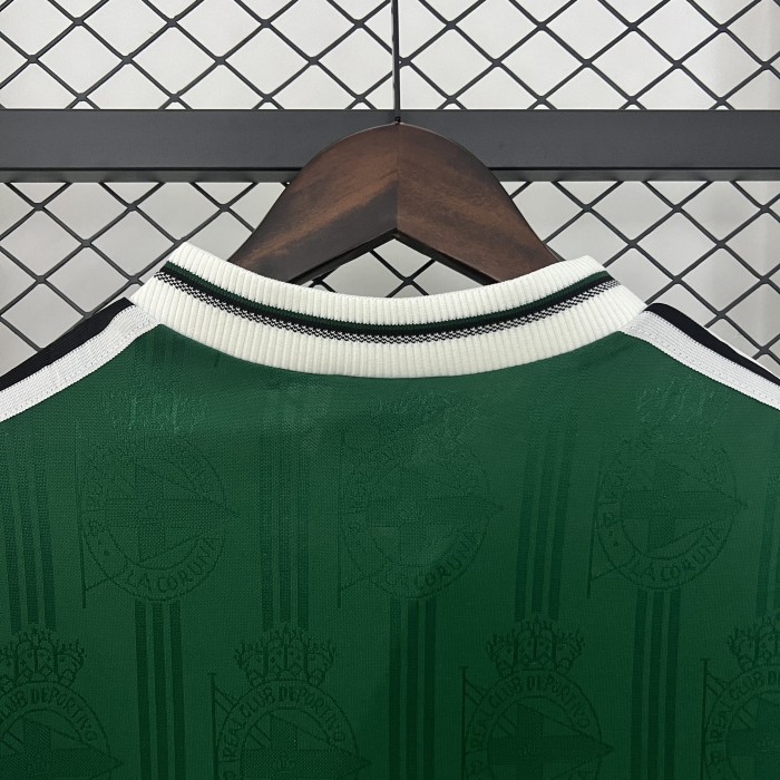 Long Sleeve Retro Jersey 1999-2000 Deportivo La Coruna Away Green Soccer Jersey Vintage Football Shirt
