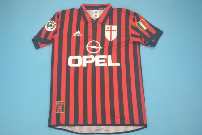 with Serie A+Scudetto Patch Retro Jersey AC Milan 1999-2000 Home Red Soccer Jersey AC Vintage Football Shirt