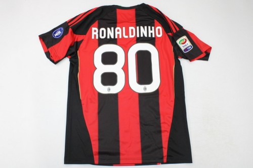 with Front Lettering+Serie A+Trophy 7 Patch Retro Jersey 2010-2011 AC Milan RONALDINHO 80 Home Soccer Jersey Vintage Football Shirt
