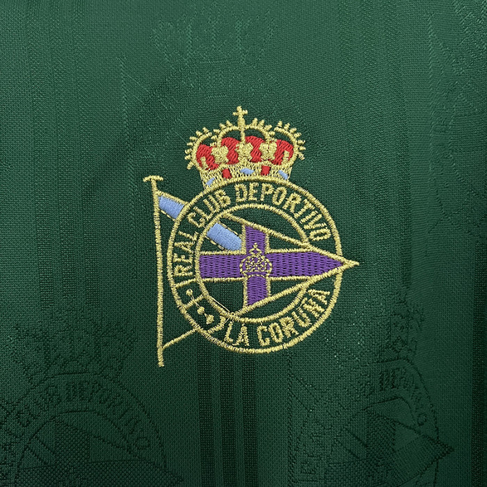 Long Sleeve Retro Jersey 1999-2000 Deportivo La Coruna Away Green Soccer Jersey Vintage Football Shirt