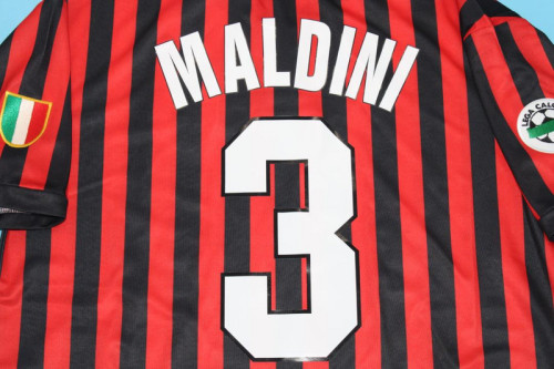 with Serie A+Scudetto Patch Retro Jersey AC Milan 1999-2000 MALDINI 3 Home Red Soccer Jersey AC Vintage Football Shirt