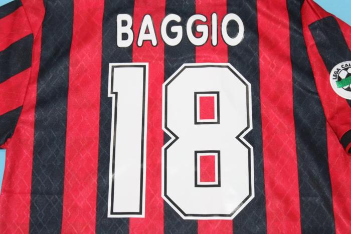 with Serie A Patch Retro Jersey 1995-1996 AC Milan BAGGIO 18 Home Soccer Jersey Vintage Football Shirt
