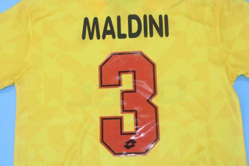 Retro Jersey 1995-1996 AC Milan MALDINI 3 Third Away Yellow Soccer Jersey Vintage Football Shirt