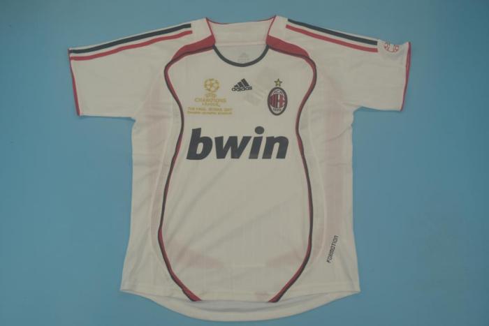 with UCL Patch+Front Lettering Retro Jersey 2006-2007 Ac Milan INZAGHI 9 Champions League Away White Soccer Jersey