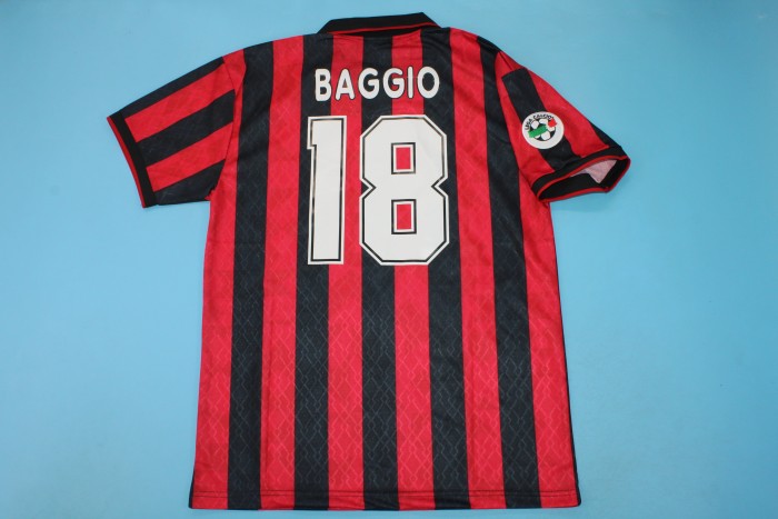 with Serie A Patch Retro Jersey 1995-1996 AC Milan BAGGIO 18 Home Soccer Jersey Vintage Football Shirt