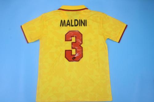 Retro Jersey 1995-1996 AC Milan MALDINI 3 Third Away Yellow Soccer Jersey Vintage Football Shirt