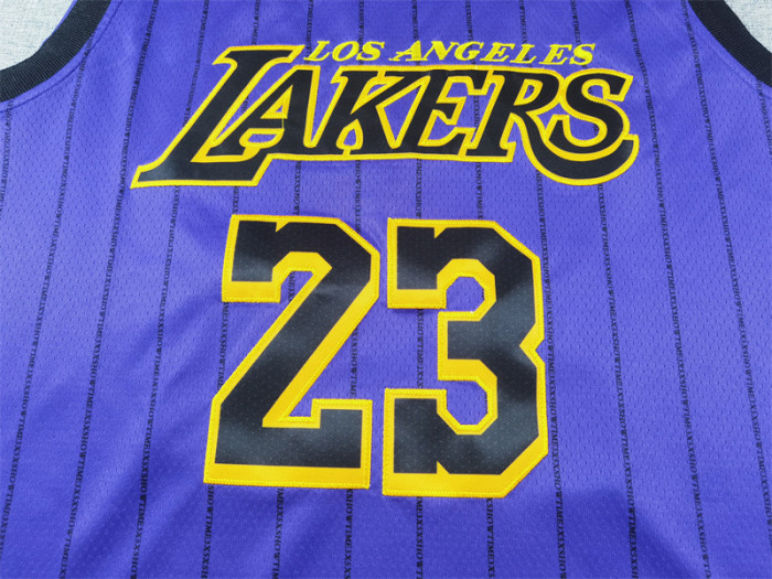 City Edition Los Angeles Lakers 23 JAMES Purple Stripes NBA Jersey Basketball Shirt