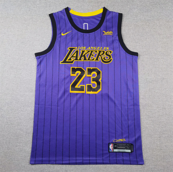 City Edition Los Angeles Lakers 23 JAMES Purple Stripes NBA Jersey Basketball Shirt