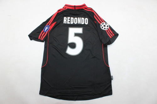 with UCL+Trophy 5 Patch Retro Jersey 2000-2001 AC Milan REDONDO 5 Away Black Soccer Jersey Vintage Football Shirt