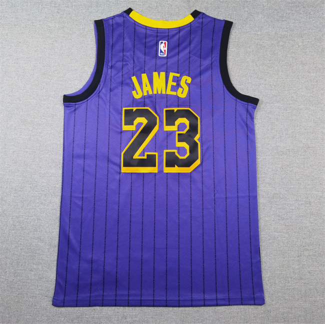 City Edition Los Angeles Lakers 23 JAMES Purple Stripes NBA Jersey Basketball Shirt