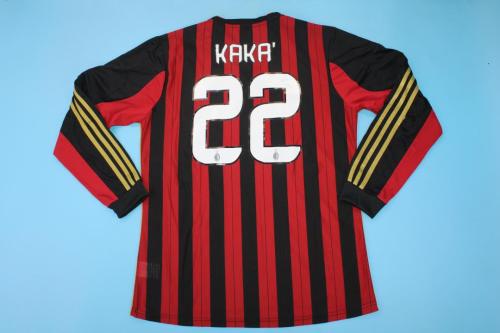 with Serie A+Trophy 7 Patch Retro Jersey Long Sleeve 2013-2014 AC Milan KAKA' 22 Home Soccer Jersey Vintage Football Shirt