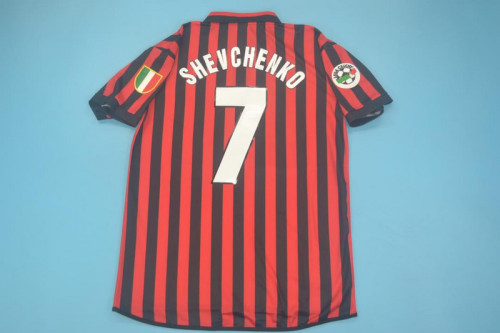 with Serie A+Scudetto Patch Retro Jersey AC Milan 1999-2000 SCHEVCHENKO 7 Home Red Soccer Jersey AC Vintage Football Shirt