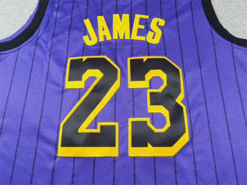 City Edition Los Angeles Lakers 23 JAMES Purple Stripes NBA Jersey Basketball Shirt