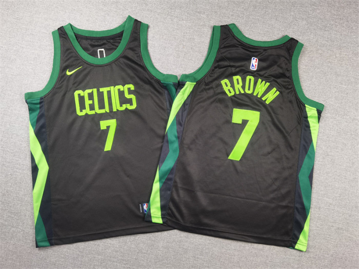 Youth 2025 City Edition Boston Celtics 7 BROWN Black/Green NBA Jersey Child Basketball Shirt