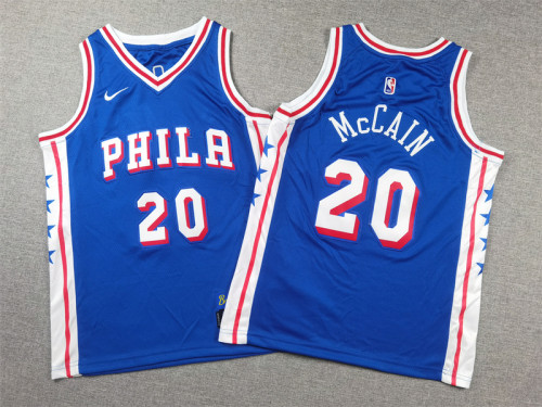 Youth Philadelphia 76ers 20 McCAIN Blue NBA Jersey Child Basketball Shirt