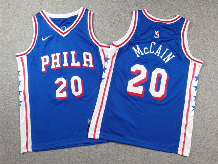 Youth Philadelphia 76ers 20 McCAIN Blue NBA Jersey Child Basketball Shirt