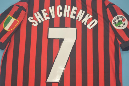 with Serie A+Scudetto Patch Retro Jersey AC Milan 1999-2000 SCHEVCHENKO 7 Home Red Soccer Jersey AC Vintage Football Shirt