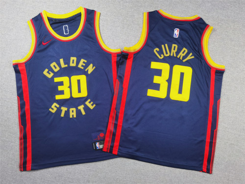 Youth 2025 City Edition Warriors 30 CURRY NBA Jersey Dark Blue/Red Child Basketball Shirt