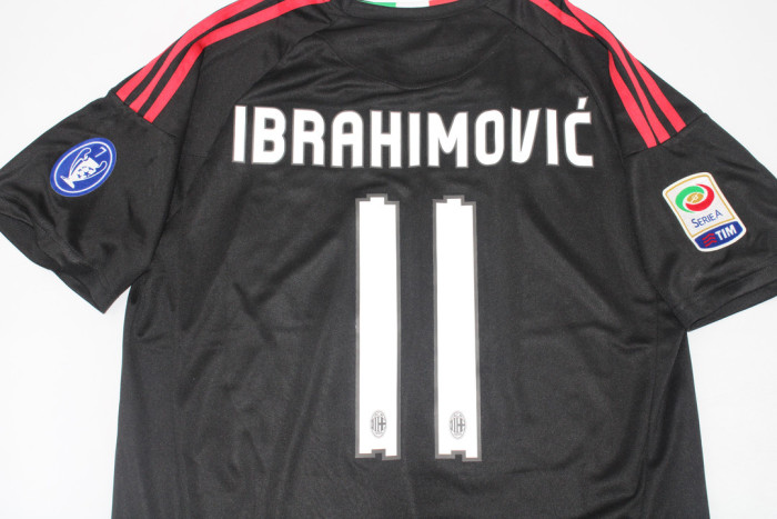 with Serie A+Trophy 7 Patch Retro Jersey 2010-2011 AC Milan IBRAHIMOVIC 11 Away Black Soccer Jersey Vintage Football Shirt