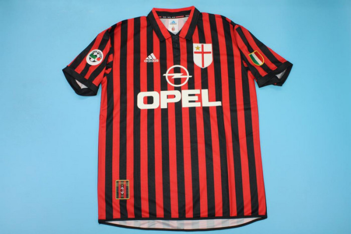 with Serie A+Scudetto Patch Retro Jersey AC Milan 1999-2000 MALDINI 3 Home Red Soccer Jersey AC Vintage Football Shirt