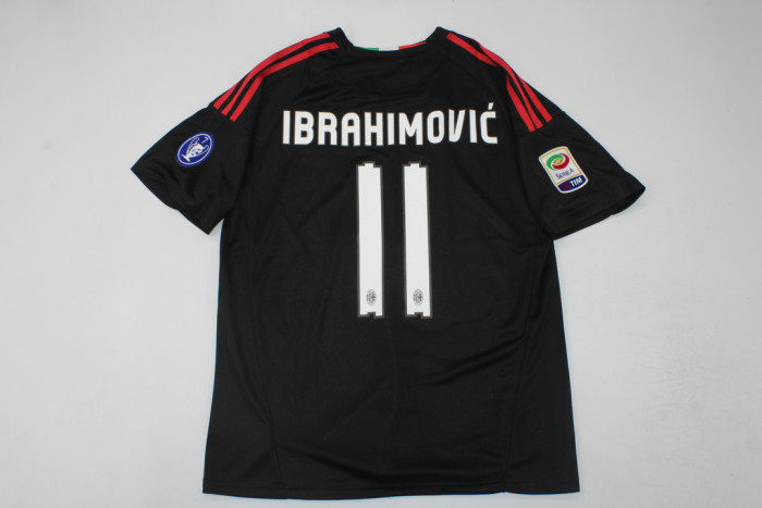 with Serie A+Trophy 7 Patch Retro Jersey 2010-2011 AC Milan IBRAHIMOVIC 11 Away Black Soccer Jersey Vintage Football Shirt