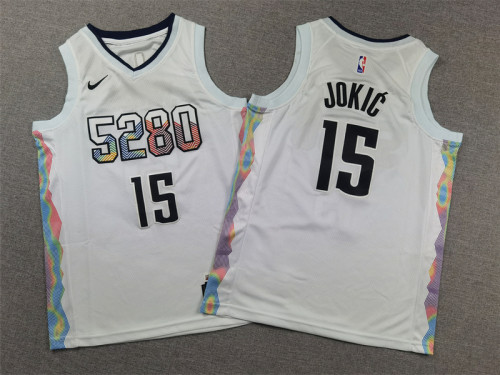 Youth 2025 City Edition Nikola Jokic 15 White Denver Nuggets NBA Jersey Child Basketball Shirt