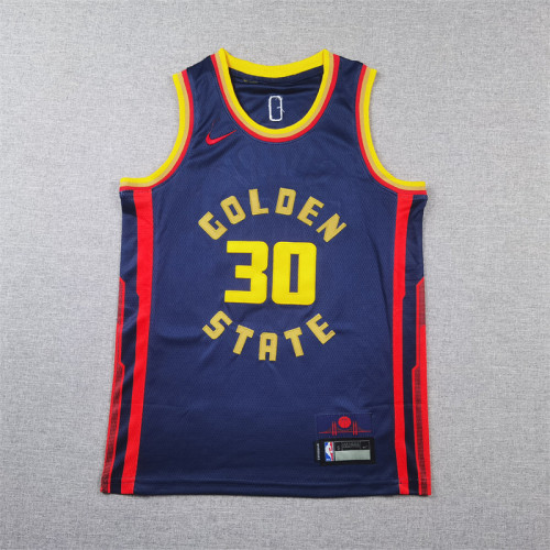 Youth 2025 City Edition Warriors 30 CURRY NBA Jersey Dark Blue/Red Child Basketball Shirt