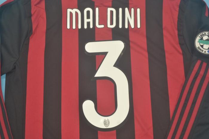 with Serie A+Trophy 7 Patch Retro Jersey Long Sleeve 2009-2010 Ac Milan MALDINI 3 Home Soccer Jersey