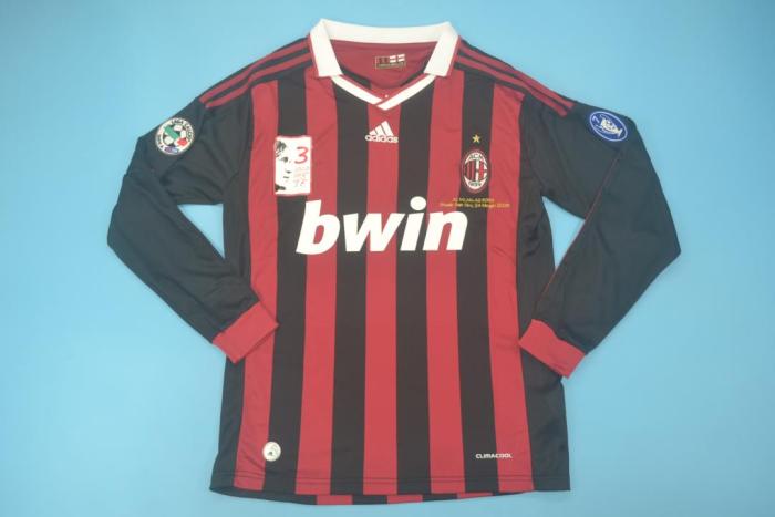 with Front Lettering+Front Patch+Serie A patch+Trophy 7 Patch Retro Jersey Long Sleeve 2009-2010 AC Milan RONALDINHO 80 Home Soccer Jersey