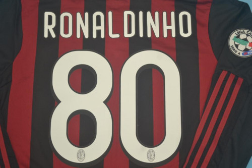with Serie A+Trophy 7 Patch Retro Jersey Long Sleeve 2009-2010 Ac Milan RONALDINHO 80 Home Soccer Jersey