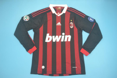 with Serie A+Trophy 7 Patch Retro Jersey Long Sleeve 2009-2010 Ac Milan Home Soccer Jersey