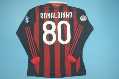 with Serie A+Trophy 7 Patch Retro Jersey Long Sleeve 2009-2010 Ac Milan RONALDINHO 80 Home Soccer Jersey
